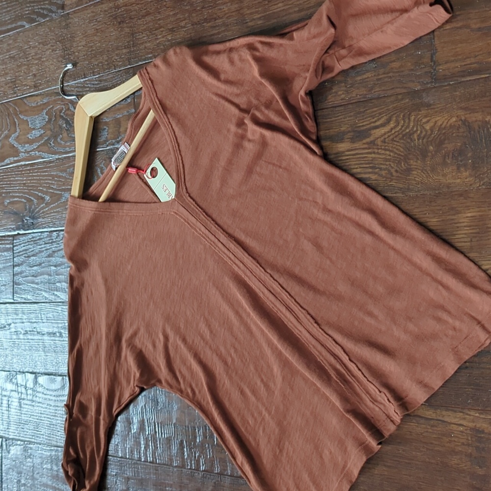 WEARABLES XCVI I NWT Sumac Pigment Rust V-Neck Midwest 3/4 Sleeve Shirt Top, S - Picture 11 of 14